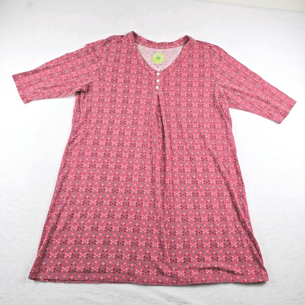 White Orchid Pink Geometric Starburst Short Sleeve Nightgown 1X Plus Size